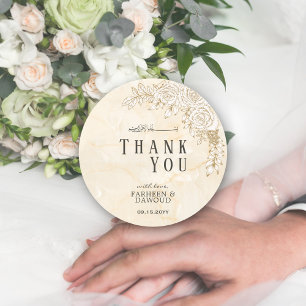 Marble Texture Floral Lace Muslim Wedding Favour Classic Round Sticker