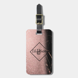 Marble Texture, Glitter  Monogram-Personalised Luggage Tag