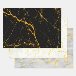 Marble Texture Gold Veins Wrapping Paper Sheets