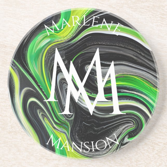 Marble Texture Green and Black Abrasion Coaster (Front)