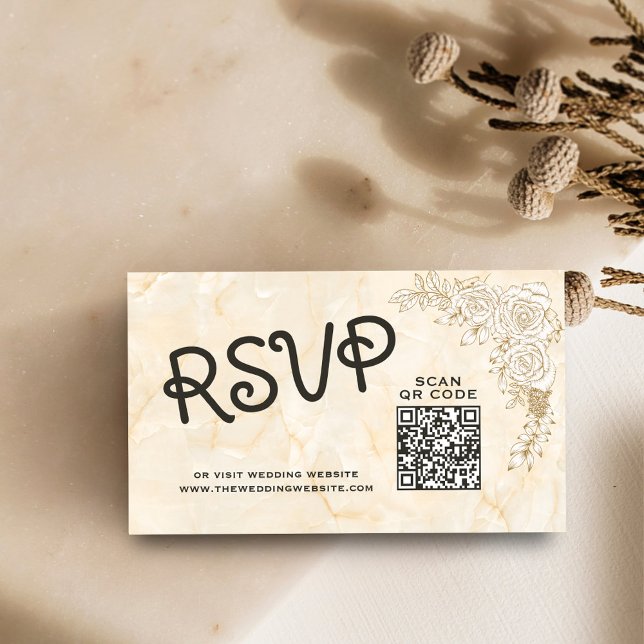 Marble Texture Lace QR RSVP Muslim Wedding Website Enclosure Card (Creator Uploaded)