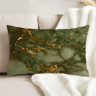 Marble Texture Olive Green Faux Gold Foil Decorative Cushion
