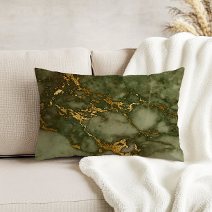 Marble Texture Olive Green Faux Gold Foil Decorative Cushion