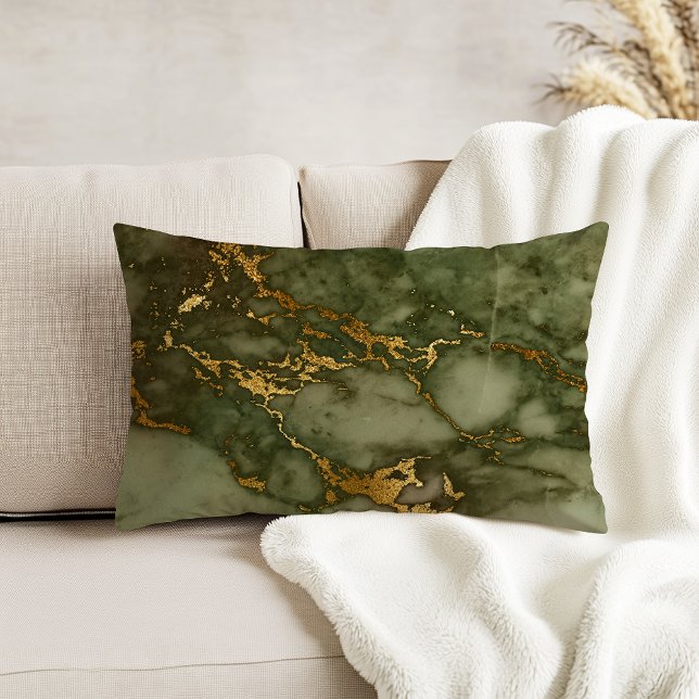 Marble Texture Olive Green Faux Gold Foil Decorative Cushion (Creator Uploaded)