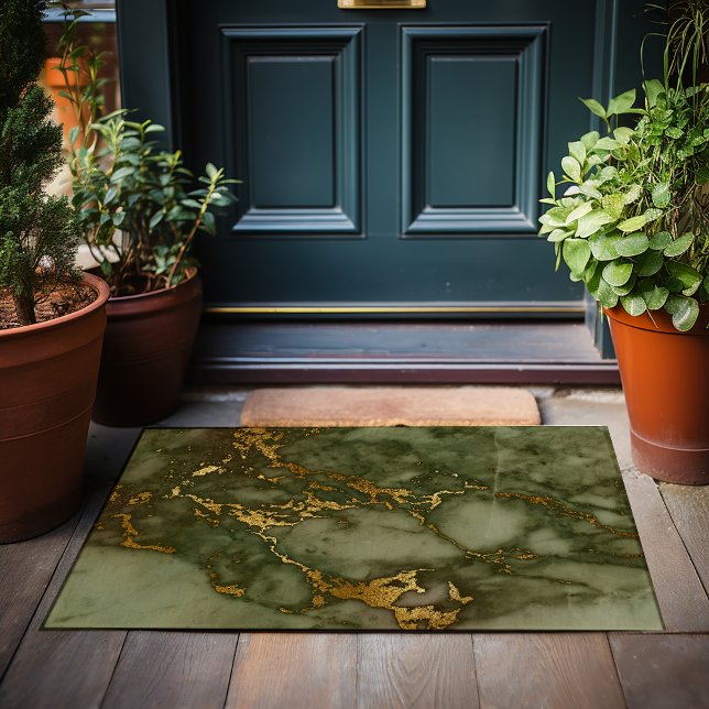 Marble Texture Olive Green Faux Gold Foil Doormat (Creator Uploaded)