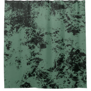 Marble texture pattern in black and green  shower curtain