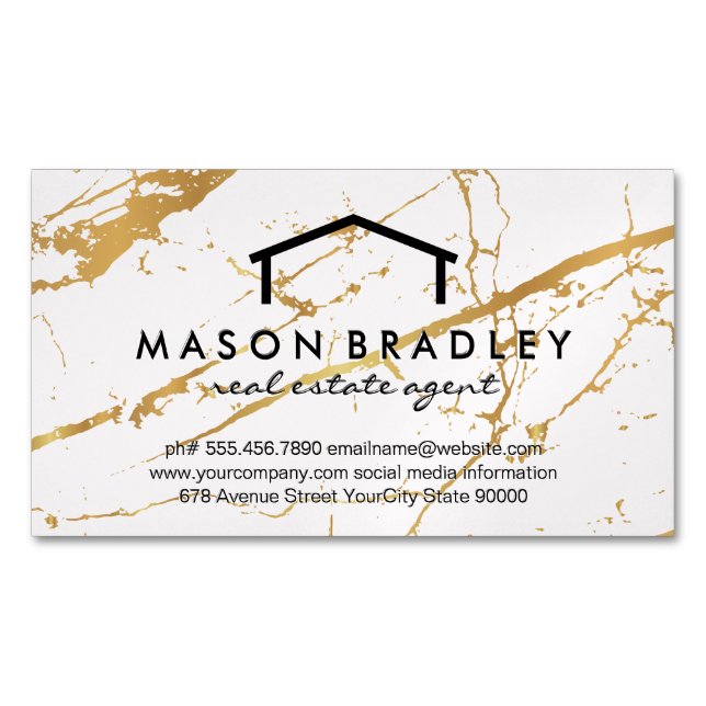 Marble Texture | Real Estate Agent Magnetic Business Card (Front)