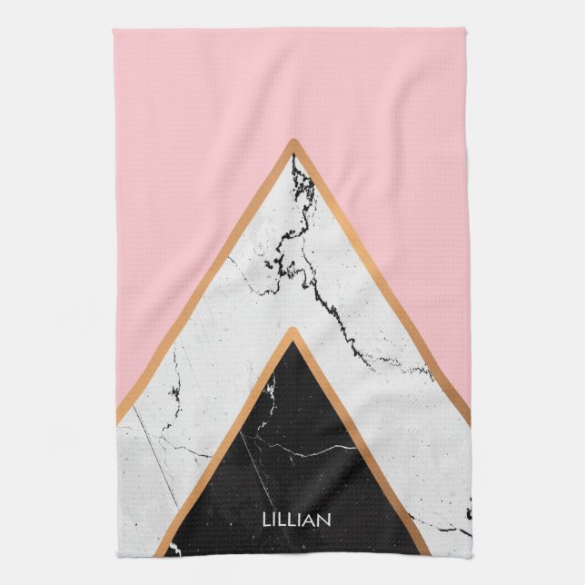 Marble Texture With Golden Lines Tea Towel (Vertical)