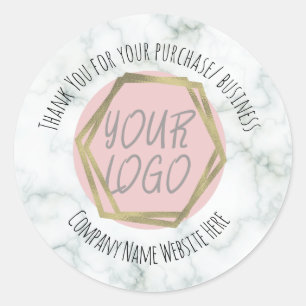 Marble Thank You Business Logo Classic Round Sticker