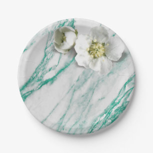 Marble Tiffany Mint Emerald White Jasmine Glitter Paper Plate
