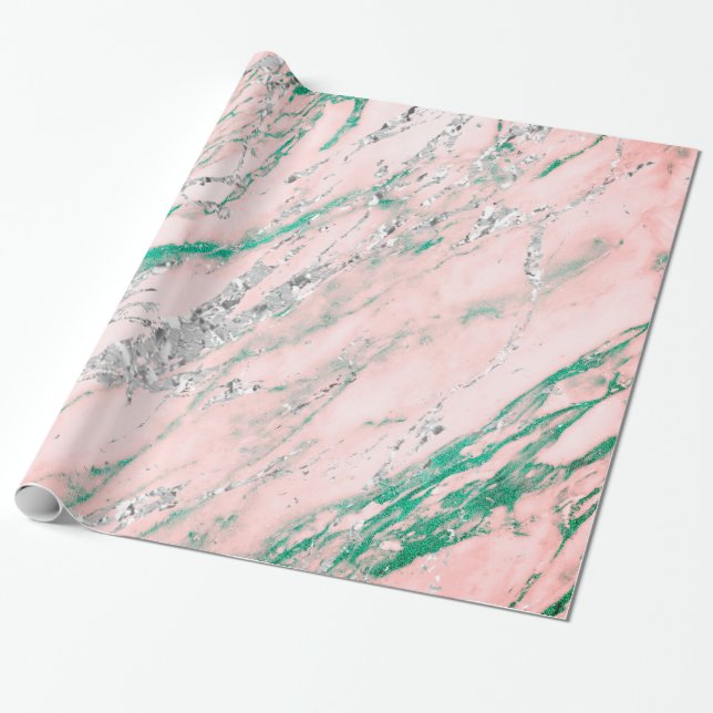 Marble Tiffany Silver Grey Pink Rose Stone Pastel Wrapping Paper (Unrolled)
