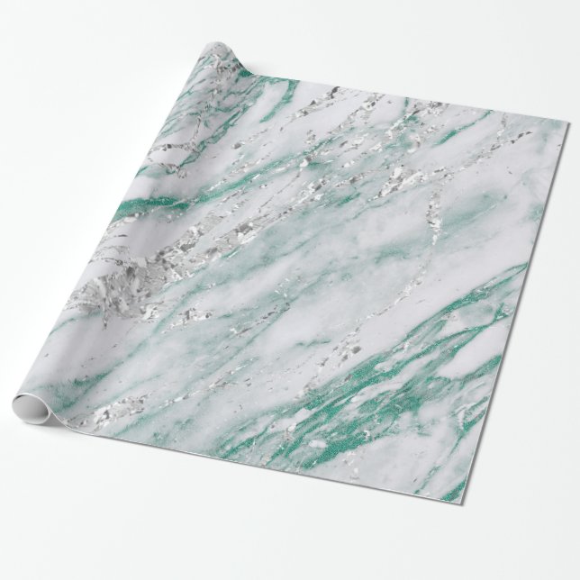 Marble Tiffany Silver Grey Teal Green Stone VIP Wrapping Paper (Unrolled)