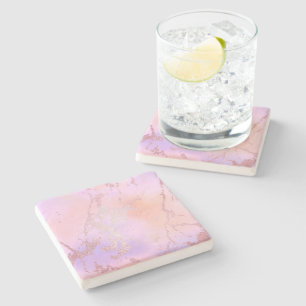 Marble Trendy Pastel Colours Modern Silver Metalli Stone Coaster