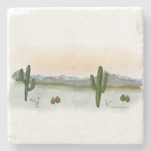 Marble Trivet | Desert Mountain Sunset Stone Coaster (Front)