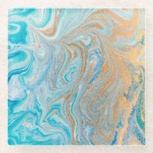 Marble turquoise gold silver, beautiful,elegant,Ma Glass Coaster