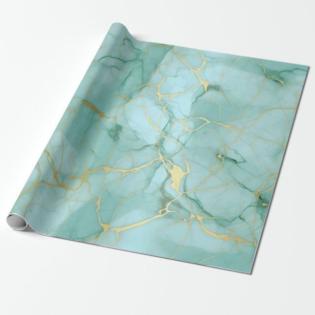 Marble Turquoise Wrapping Paper (Unrolled)