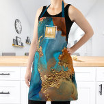 Marble watercolor turquoise gold salon monogram ap apron<br><div class="desc">Here’s a wonderful way to present yourself to your makeup, hair stylist, nail, or beauty clients. Add extra sparkle to your professionalism whenever you wear this elegant, sophisticated, simple, and modern apron. A sparkly, faux gold foil square with a script typography monogram overlays a rich, gold veined, turquoise blue, and...</div>