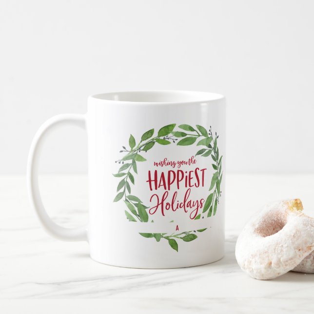Marble watercolor wreath monogram coffee mug (With Donut)