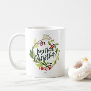Marble watercolor wreath monogram coffee mug
