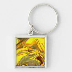Marble Waves Yellow Digital Paper-55448 Key Ring