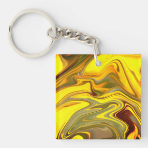Marble Waves Yellow Digital Paper-55448 Key Ring
