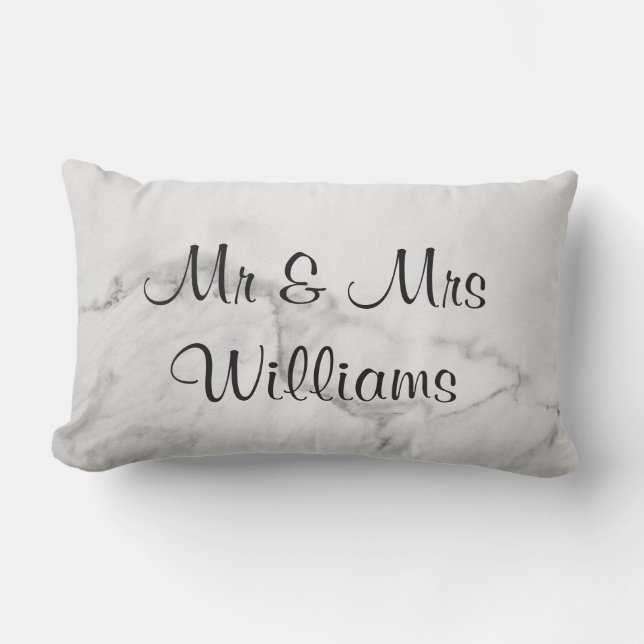 Marble "We Did" Monogrammed Outdoor Wedding Pillow (Front)