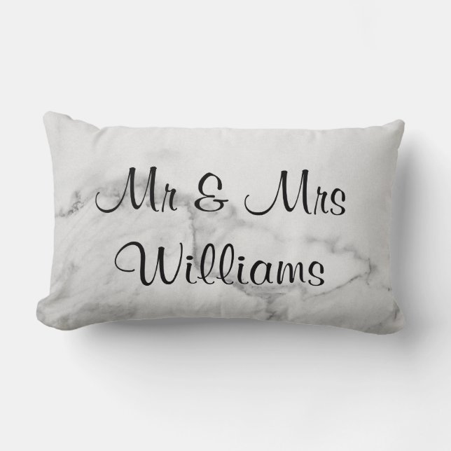 Marble "We Did" Monogrammed Wedding Pillow (Front)