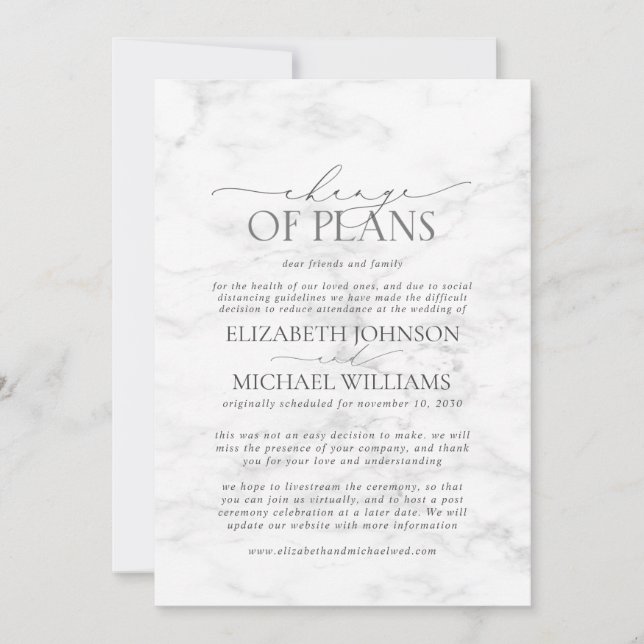 Marble Wedding Date Postponement Save The Date (Front)