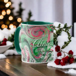 Marble whimsical cute green red abstract modern mug<br><div class="desc">You can personalise, customise this whimsical marbled mug with a name for example or even delete the text, Cute and cool design in festive nuances of red , green , white, teal, ivory..Could be a Christmas winter season seasonal gift or a great birthday present .Trendy, stylish original with circular rouded...</div>