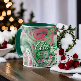 Marble whimsical cute green red abstract modern mug