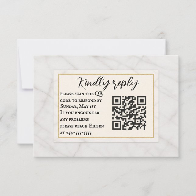 Marble Whisper QR Code Wedding RSVP Card (Front)