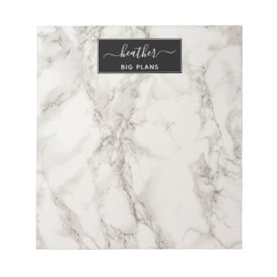 Marble white and grey personalised notepad