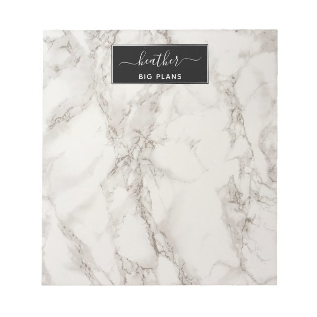 Marble white and grey personalised notepad (Front)