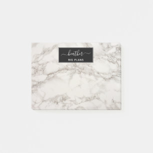 Marble white and grey personalised post-it notes
