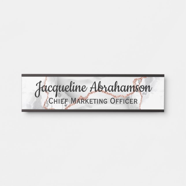 Marble White and Rose Gold Office Door Sign (Front)