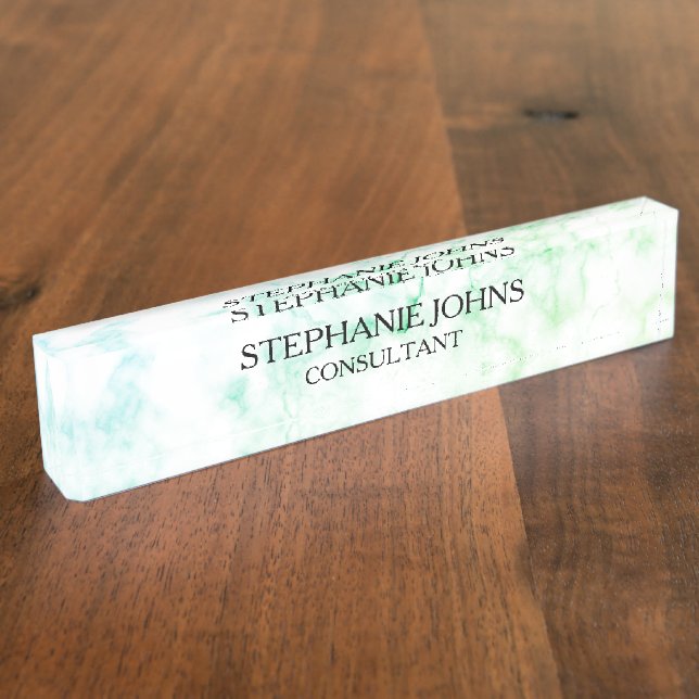 Marble White Blue Patterns Monogram Name Modern Nameplate (Side)
