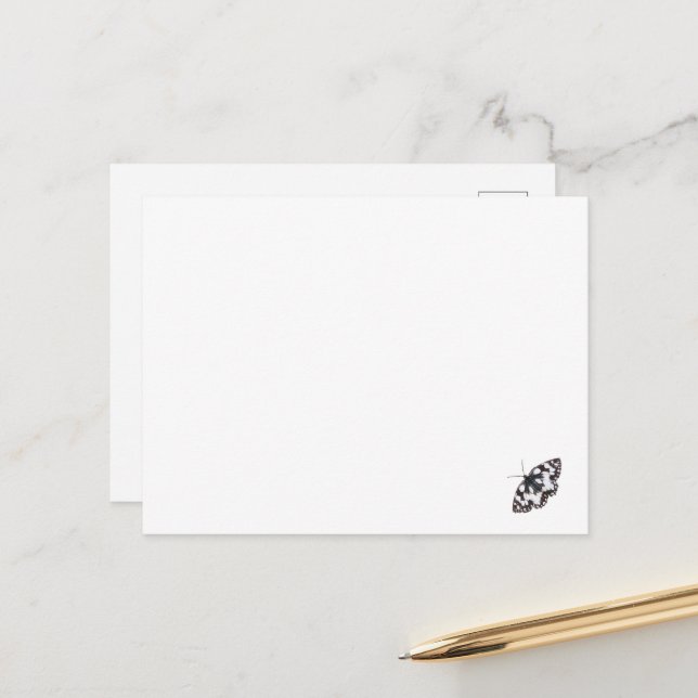 Marble White Butterfly Card (Front/Back In Situ)