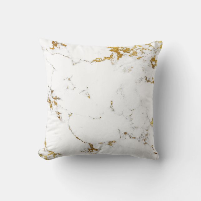 Marble White Gold Abstract Stone Elegant Minimal Cushion (Front)