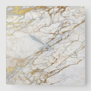 Marble White Grey Gold Graphite Carrara Square Wall Clock