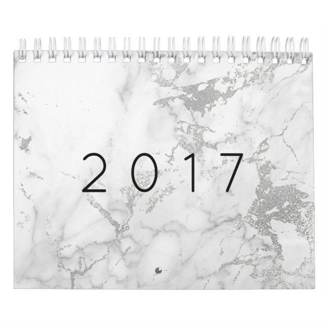 Marble White Grey Silver Gold Pink Calendar (Cover)
