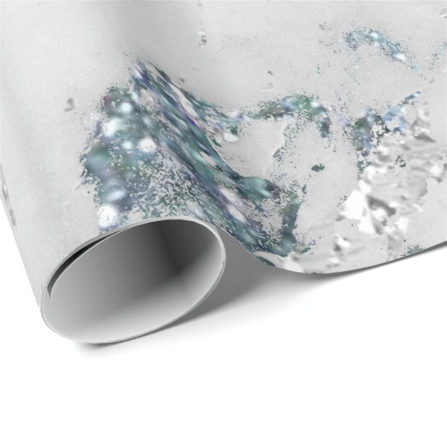 Marble White Grey Silver Grey Stroke Stone Glitter Wrapping Paper (Roll Corner)