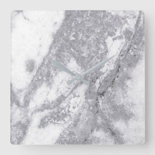 Marble White Grey Silver Metallic Blush Carrara Square Wall Clock