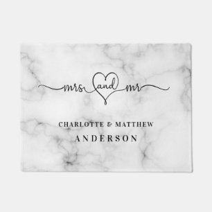 Marble white names mr mrs elegant newly weds  doormat
