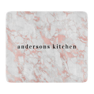 Marble white rose gold stone monogram cutting board