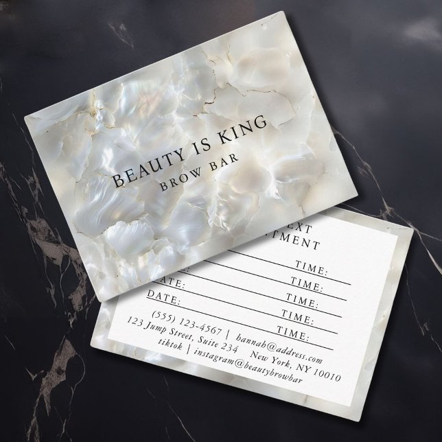 MARBLE WHITE-SILVER SALON APPOINTMENT CARD (Modern, marble, white, silver, elegant, modern, customizable appointment card for beauty salon (hair)
