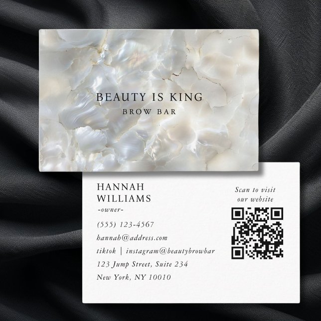 Marble, White-Silver, Salon, OR-Code Business Card (Photo, Marble, White-Silver, Salon, OR-Code Business Card)