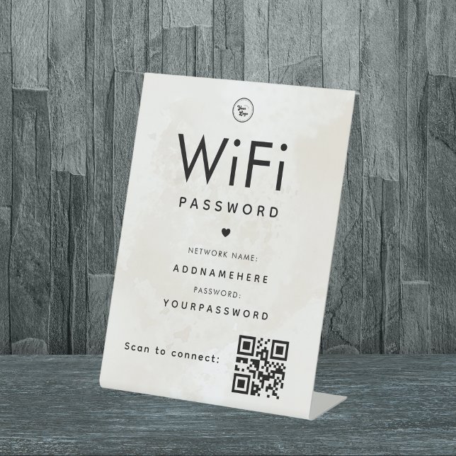 Marble WiFi Password Code Business Logo QR Code Pedestal Sign (Creator Uploaded)