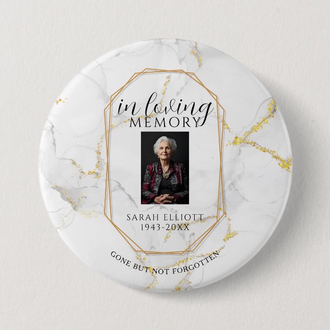 Marble with gold memory of loved one  7.5 cm round badge (Front)