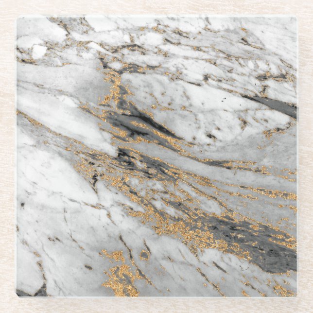 Marble with Gold Slab Modern Glass Coaster (Front)