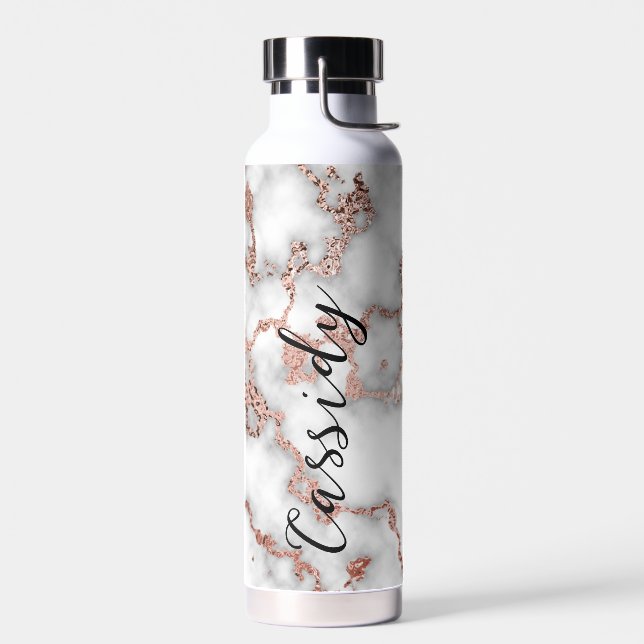 Marble With Rose Gold Personalised Water Bottle (Left)